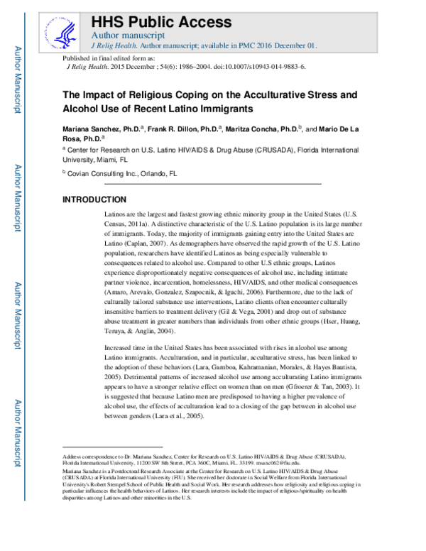 (PDF) The Impact of Religious Coping on the Acculturative Stress and ...