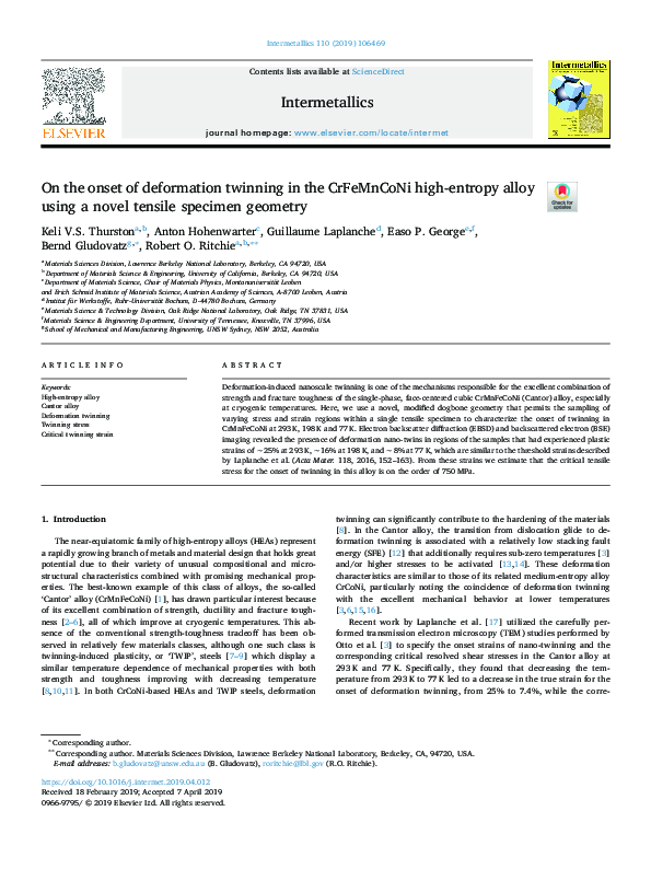 (PDF) On the onset of deformation twinning in the CrFeMnCoNi high ...