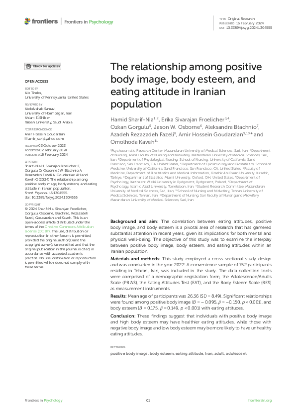 (PDF) The relationship among positive body image, body esteem, and ...