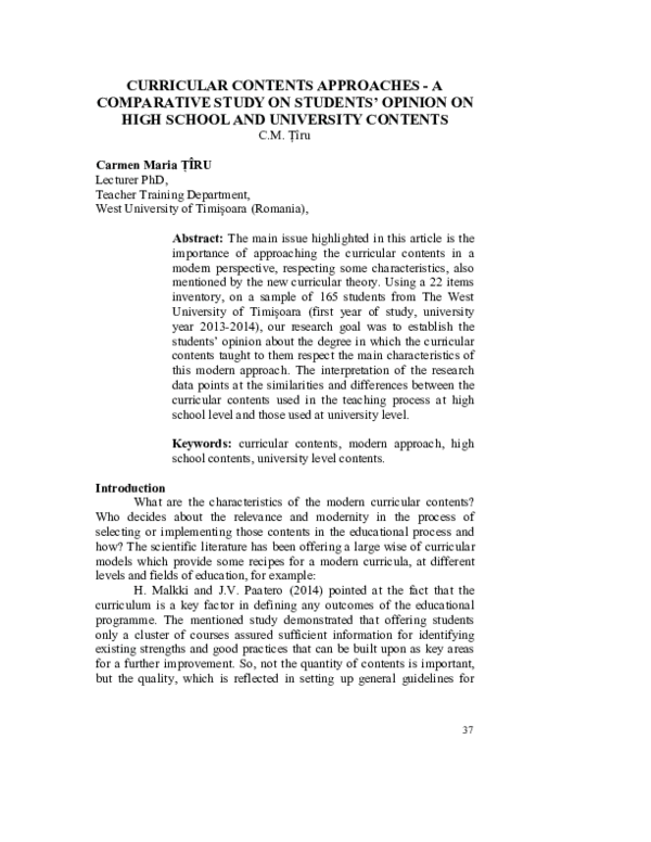(PDF) Curricular Contents Approaches - a Comparative Study on Students ...