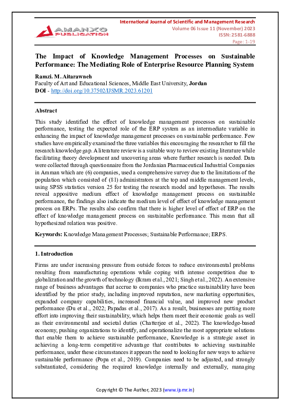 (PDF) The Impact of Knowledge Management Processes on Sustainable ...