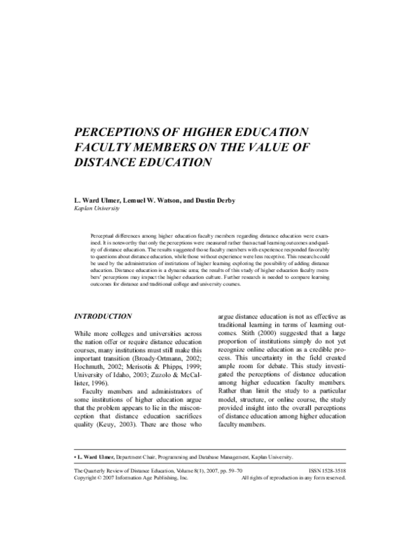 (PDF) Perceptions of Higher Education Faculty Members on the Value of ...