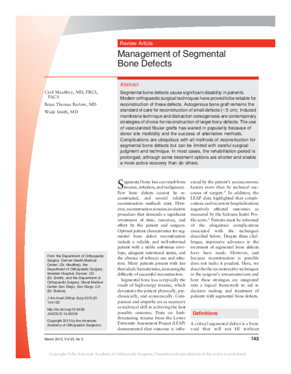 (PDF) Management of Segmental Bone Defects
