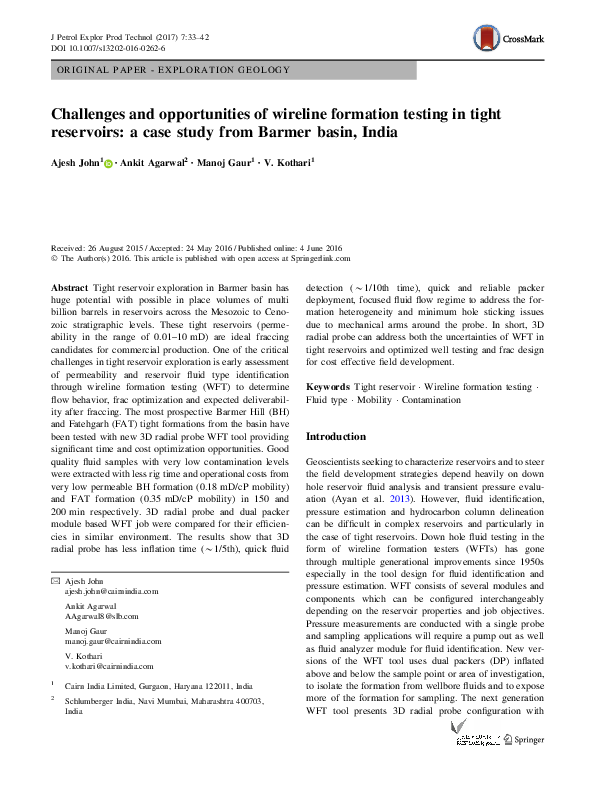 (PDF) Challenges and opportunities of wireline formation testing in
