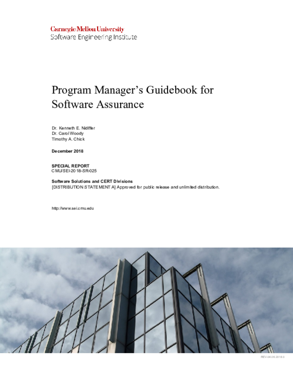 (PDF) Program Manager’s Guidebook for Software Assurance