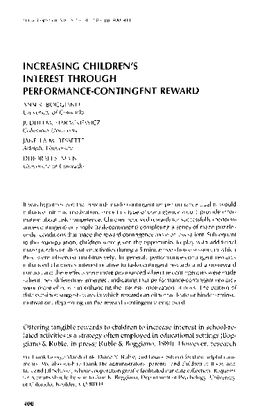 (PDF) Increasing Children's Interest through Performance-Contingent Reward