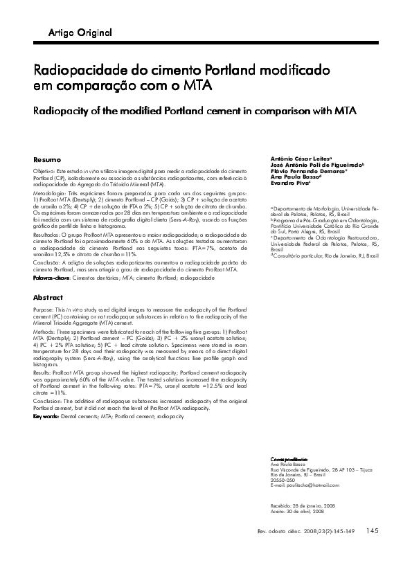 (PDF) Radiopacity of the modified Portland cement in comparison with MTA
