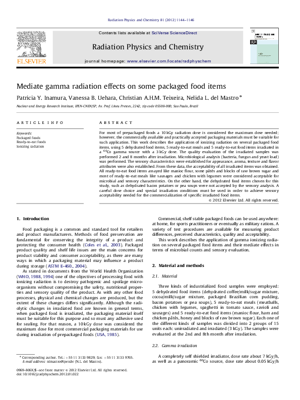(PDF) Mediate gamma radiation effects on some packaged food items