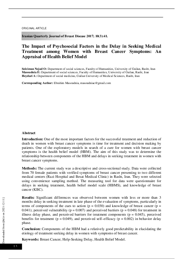 (PDF) The Impact of Psychosocial Factors in the Delay in Seeking ...