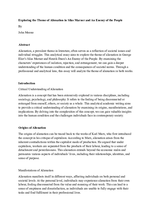 (DOC) Exploring the Theme of Alienation in Silas Marner and An Enemy of ...