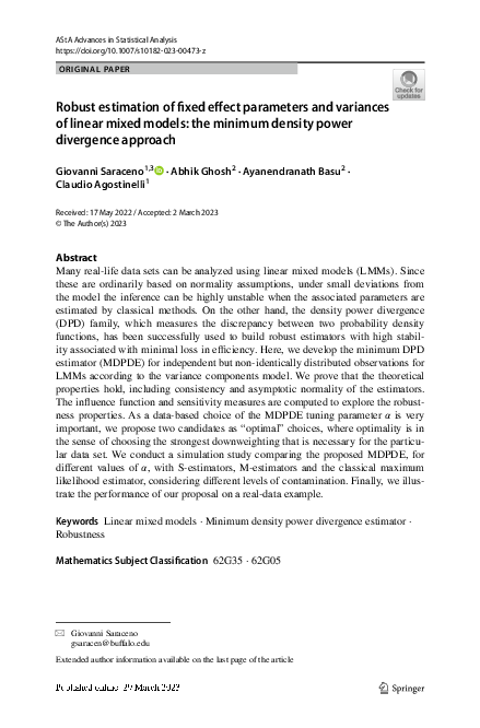 (PDF) Robust estimation of fixed effect parameters and variances of ...