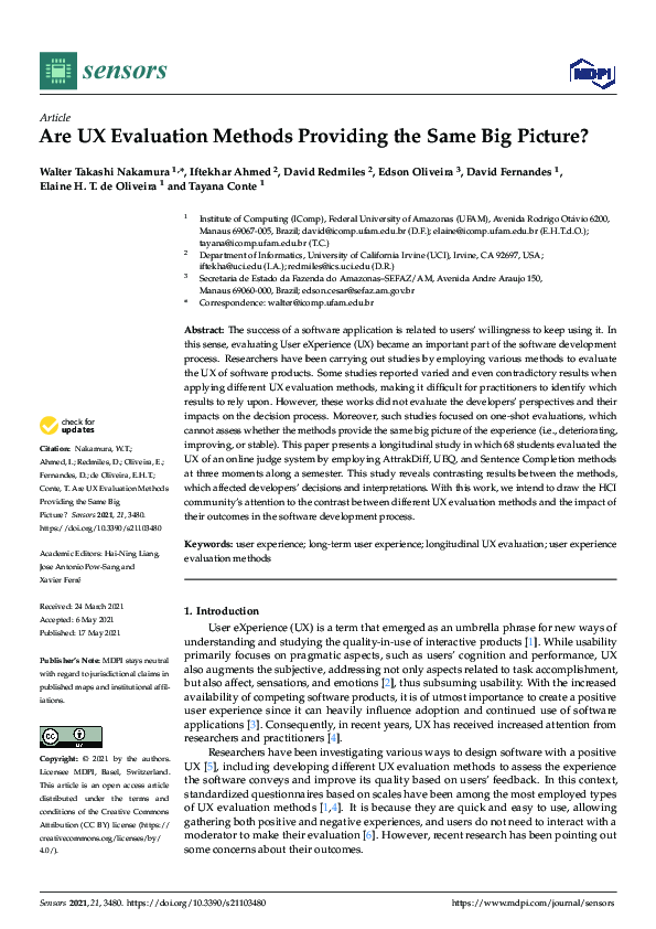(PDF) Are UX Evaluation Methods Providing the Same Big Picture?