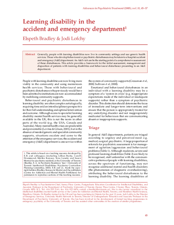 (PDF) Learning disability in the accident and emergency department