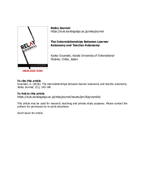 (PDF) The Interrelationships Between Learner Autonomy and Teacher Autonomy
