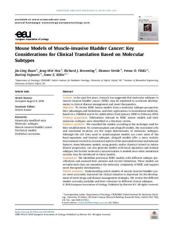 (PDF) Mouse Models of Muscle-invasive Bladder Cancer: Key ...