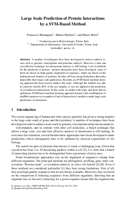 (PDF) Large Scale Prediction of Protein Interactions by a SVM-Based Method