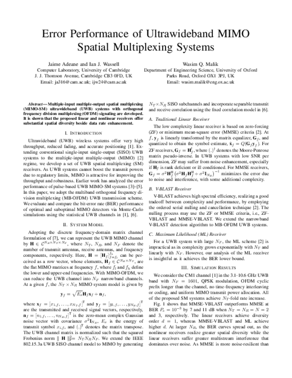 (PDF) Error performance of ultrawideband spatial multiplexing systems
