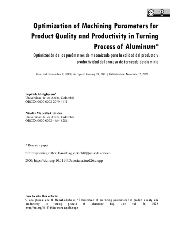 (PDF) Optimization of Machining Parameters for Product Quality and ...