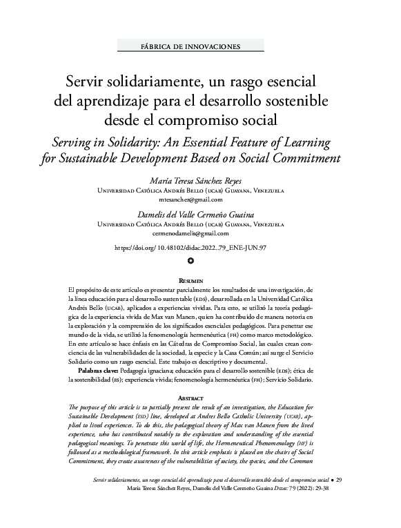 Servir solidariamente, un rasgo esencial del aprendizaje para el desarrollo sostenible desde el compromiso social