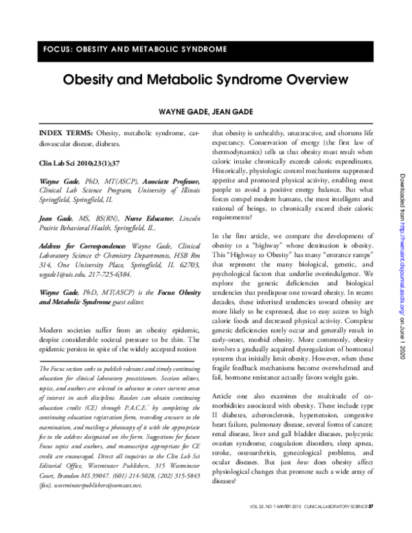 (PDF) Obesity and Metabolic Syndrome Overview