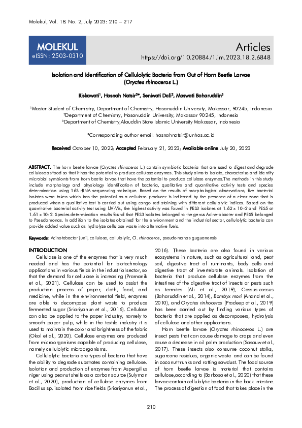 (PDF) Isolation and Identification of Cellulolytic Bacteria from Gut of ...