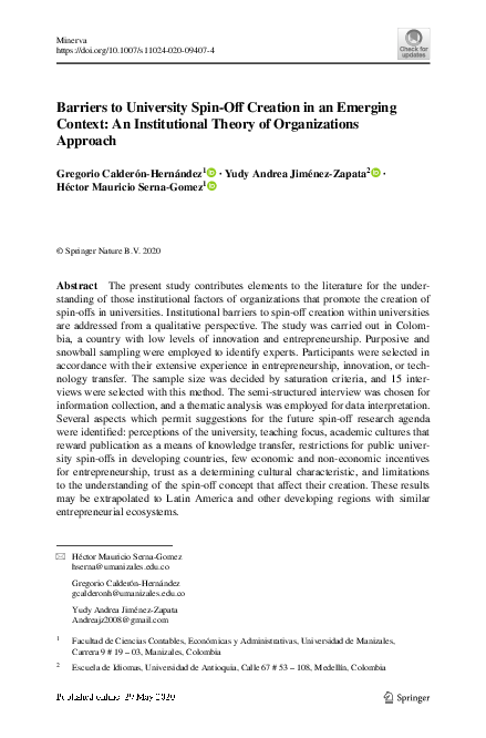 (PDF) Barriers to University Spin-Off Creation in an Emerging Context ...