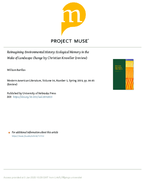 (PDF) Reimagining Environmental History: Ecological Memory in the Wake ...