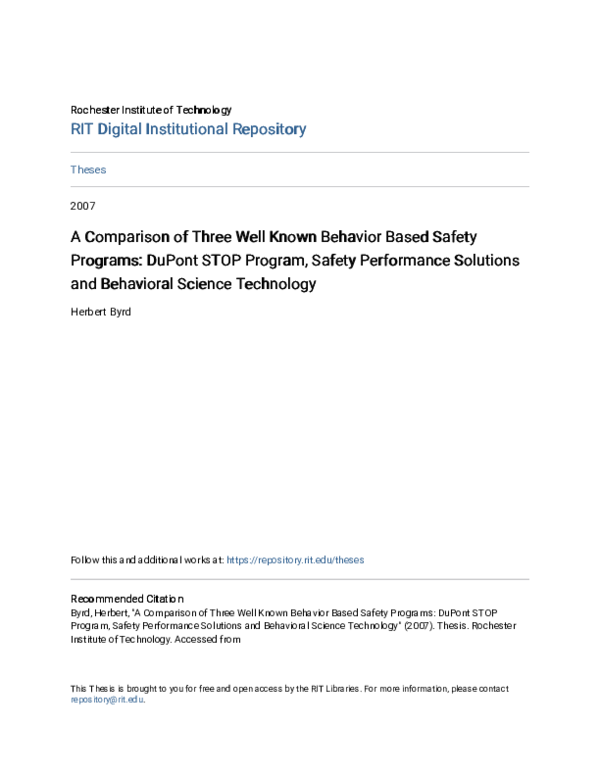 (PDF) A Comparison of Three Well Known Behavior Based Safety Programs ...