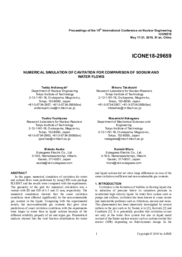 (PDF) Numerical Simulation of Cavitation for Comparison of Sodium and ...