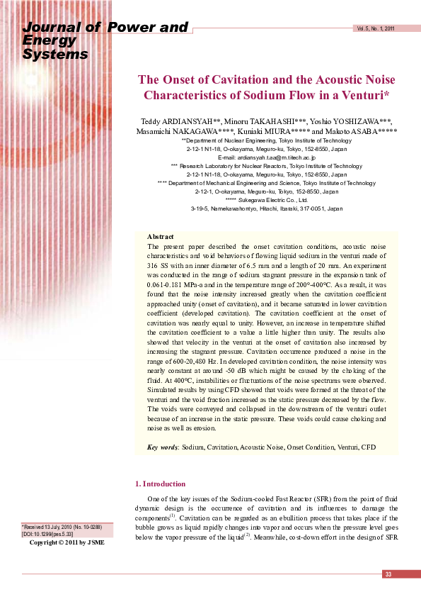 (PDF) The Onset of Cavitation and the Acoustic Noise Characteristics of ...