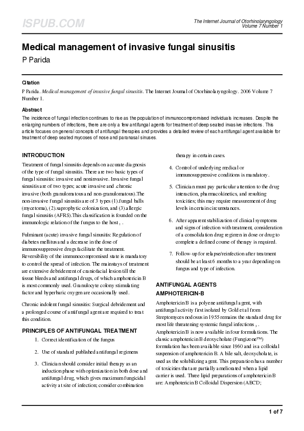 Medical management of invasive fungal sinusitis