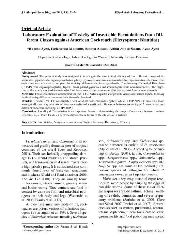 (PDF) Laboratory Evaluation of Toxicity of Insecticide Formulations ...