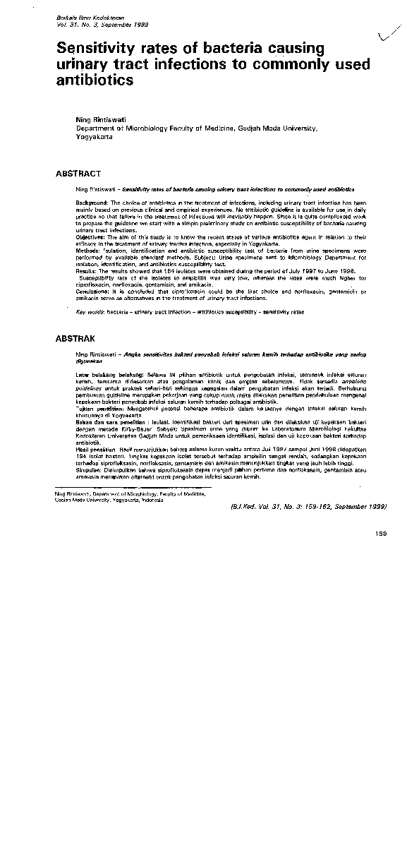 (PDF) Sensitivity rates of bacteria causing urinary tract infections to ...