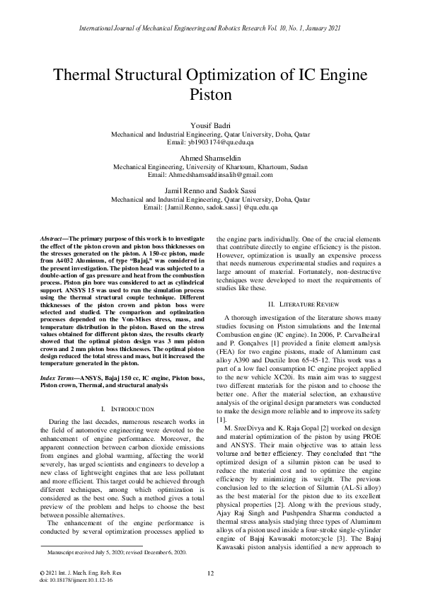 (PDF) Thermal Structural Optimization of IC Engine Piston