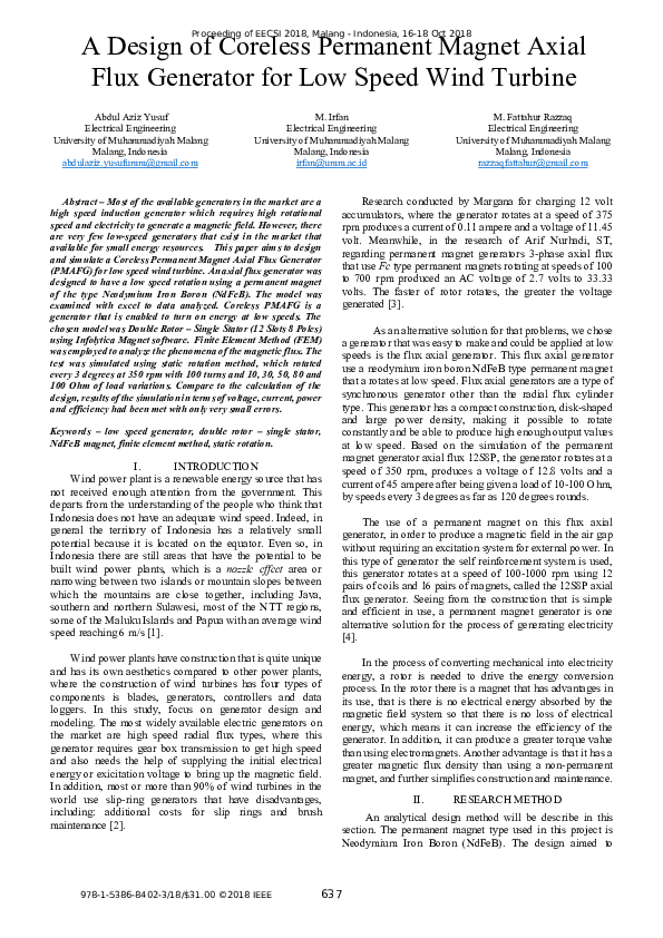 (PDF) A Design of Coreless Permanent Magnet Axial Flux Generator for ...