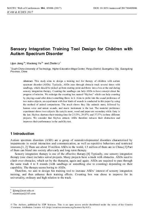 (PDF) Sensory Integration Training Tool Design for Children with Autism ...