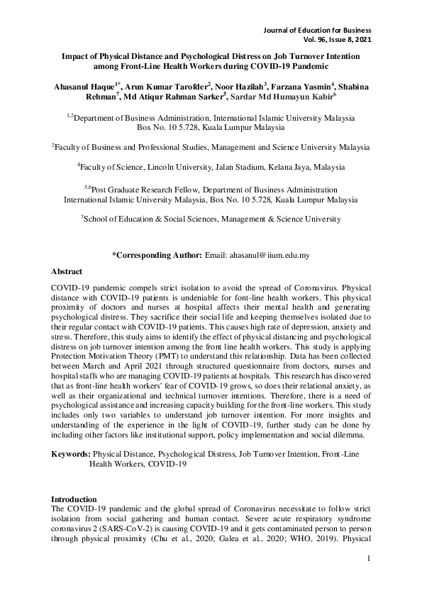 (PDF) Impact of Physical Distance and Psychological Distress on Job ...