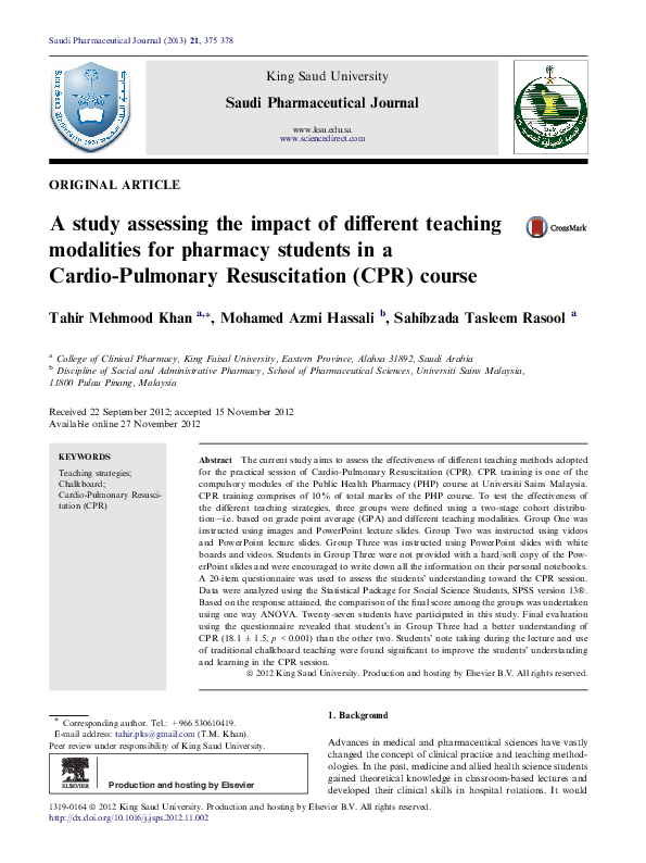 (PDF) A study assessing the impact of different teaching modalities for ...