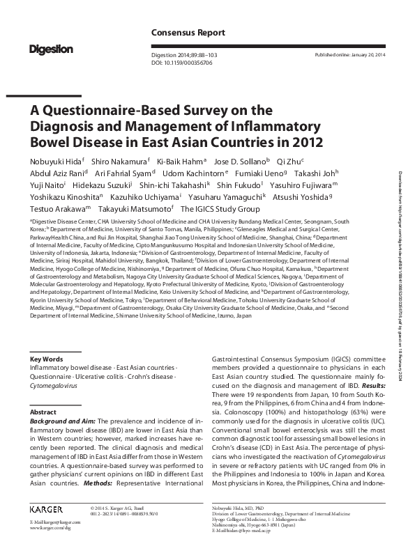 (PDF) A Questionnaire-Based Survey on the Diagnosis and Management of ...