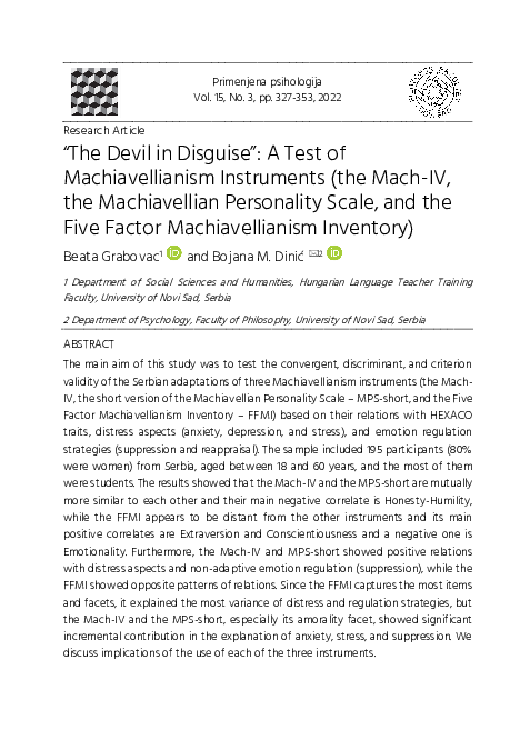 (PDF) “The Devil in Disguise”: A Test of Machiavellianism Instruments ...