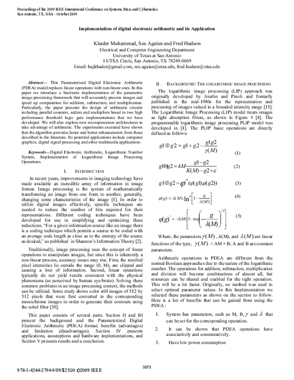 (PDF) Implementation of Digital Electronic Arithmetic and its application