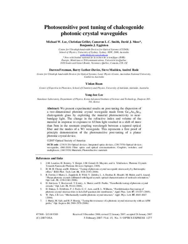 (PDF) Photosensitive post-tuning of chalcogenide photonic crystal ...