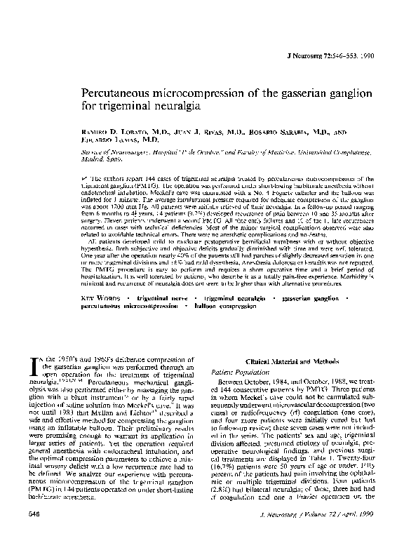 (PDF) Percutaneous microcompression of the gasserian ganglion for ...