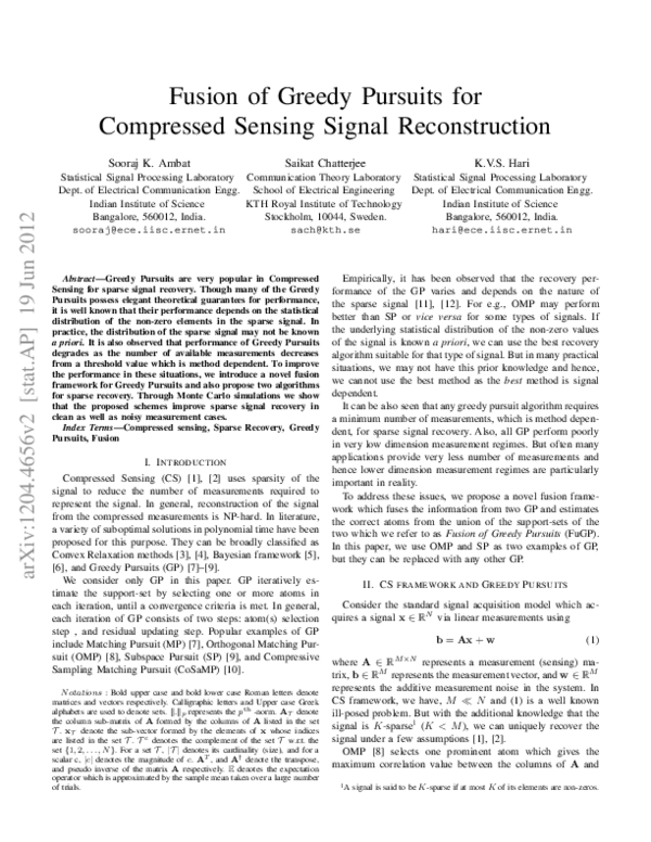 (PDF) Fusion of Matching Pursuits for Compressed Sensing Signal ...