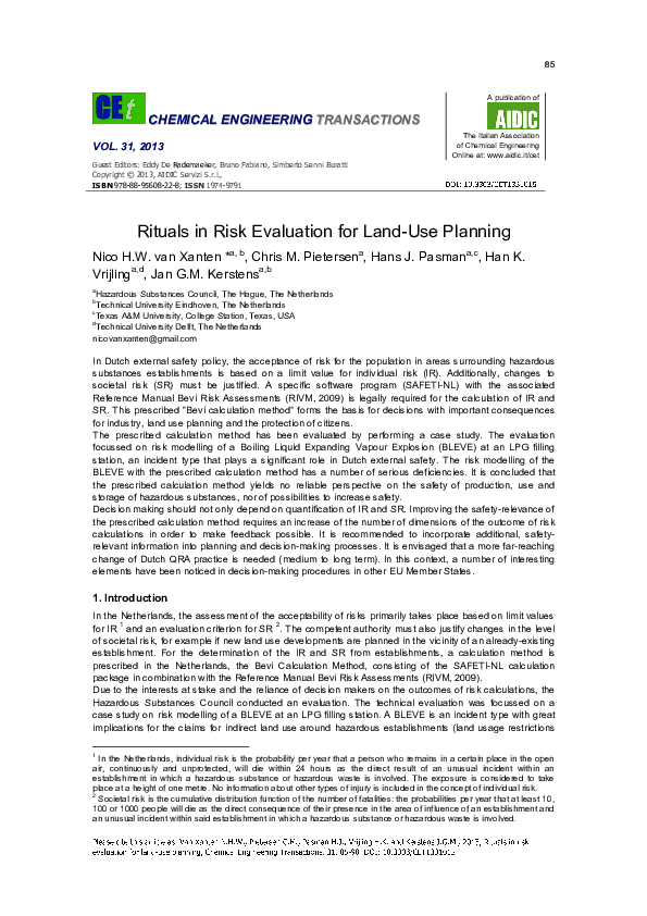 (PDF) Rituals in Risk Evaluation for Land-Use Planning