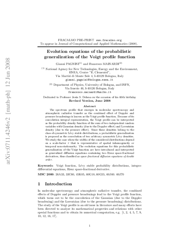 (PDF) Evolution equations for the probabilistic generalization of the ...