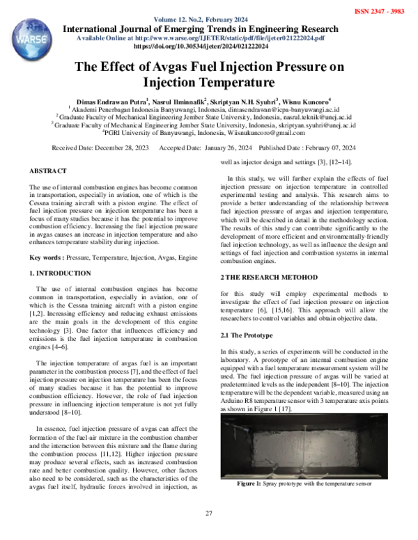 (PDF) The Effect of Avgas Fuel Injection Pressure on Injection Temperature