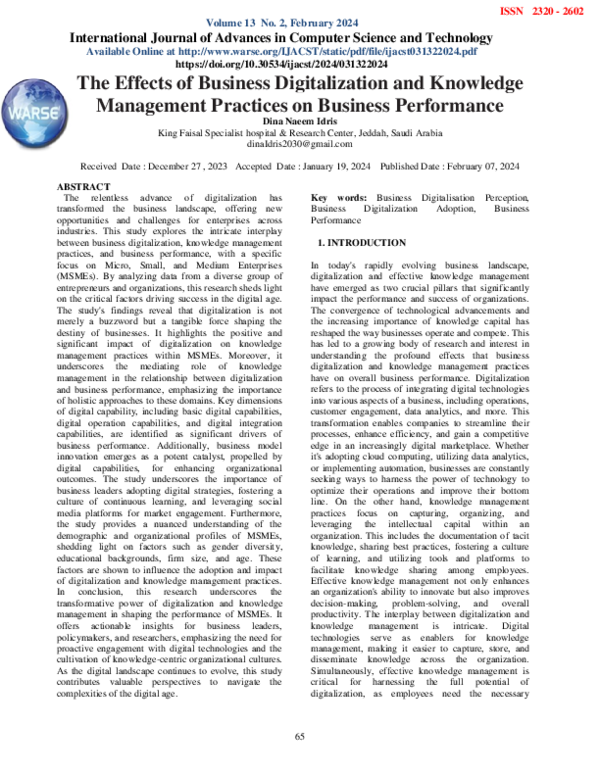 (PDF) The Effects of Business Digitalization and Knowledge Management ...