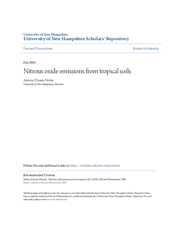 (PDF) Nitrous oxide emissions from tropical soils