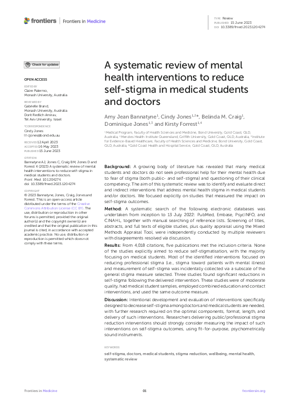 (PDF) A systematic review of mental health interventions to reduce self ...